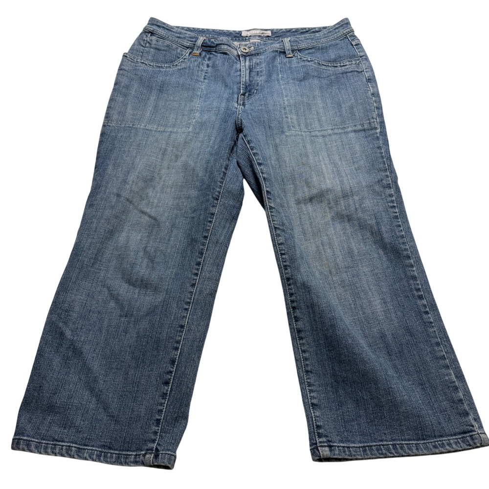 Chico's Platinum Jeans Wms SZ 2 (L) Blue Wide Leg Cropped Stretch Utility Pocket